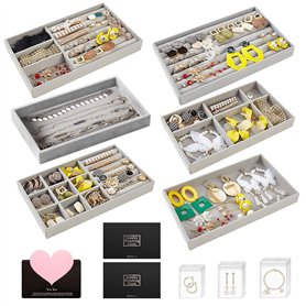 SAMISO Organisateur Bijoux Tiroir,Plateau à Bijoux Empilable,Plateau Bijoux Velours a 6 Styles Différentes,Pour Ranger et Présen SAMISO Organisateur Bijoux Tiroir