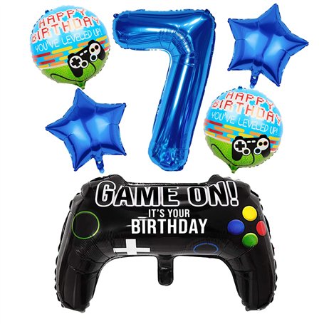 Liitata Jeu vidéo 7ème anniversaire décoration garçon anniversaire fête chiffre 7 ballons en aluminium bleu grand contrôleur jeu