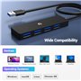 HUB USB, Station d'accueil USB, HUB USB 3.0 5GBPS, hub de données Portable Ultra Fin, HUB USB 4 en 1 avec 4 * USB 3.0 Compatible