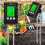 Testeur de Sol 6 en 1 Hygrometre Plante avec pH Humidité Fertilité du Sol Lumière du Soleil Détection de Température Testeur Hum