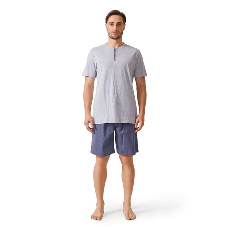 DAVID ARCHY Pyjama pour Hommes 100% Coton vêtements de Nuit Deux pièces Chemise à Manches Courtes et Pantalon avec Poches à Patt