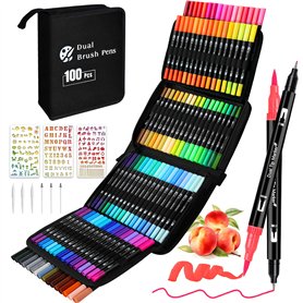 PITMT Feutres Coloriage Adulte, 100 Couleurs Aquamarker Feutre Set, Double Pointe Stylo Feutre Aquarelle Pour Adulte Enfant Débu PITMT Feutres Coloriage Adulte