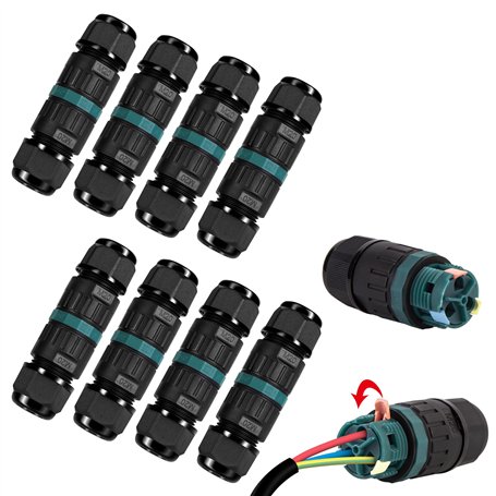 Vivibel Lot de 8 Connecteur électrique etanche IP68 - Connecteur étanche à 3 broches pour câble de Ø5-12 mm de diamètre
