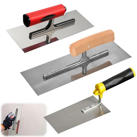 Lot de 3 truelles de lissage professionnelles en acier inoxydable avec truelle de nettoyage
