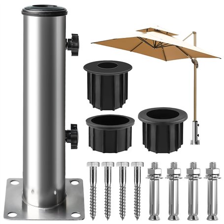 Pied de parasol universel avec 3 anneaux de réduction (32/39/49 mm)