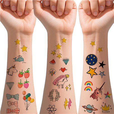 Lot de 30 feuilles de tatouages temporaires colorés pour filles et garçons