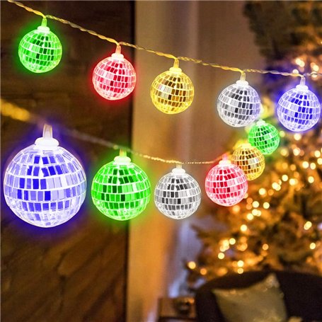 mizikuu Guirlande lumineuse à 10 LED multicolores - 150 cm - Boule à facettes - Argenté - Fonctionne avec piles - Style oriental