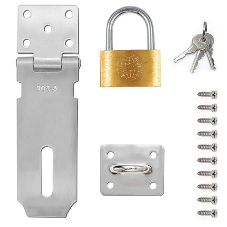 Cadenas Fermoir Moraillon Loquet de Porte en Acier Inoxydable 304 4 Pouces avec Cadenas 50mm et Vis pour Chambre
