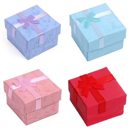 lurora2021 4 Pièces Boîtes Cadeaux Elégantes de Carrées Boîte Cadeau de Bague En Carton Ecrin Bijoux En Carton Coloré Avec Nœud