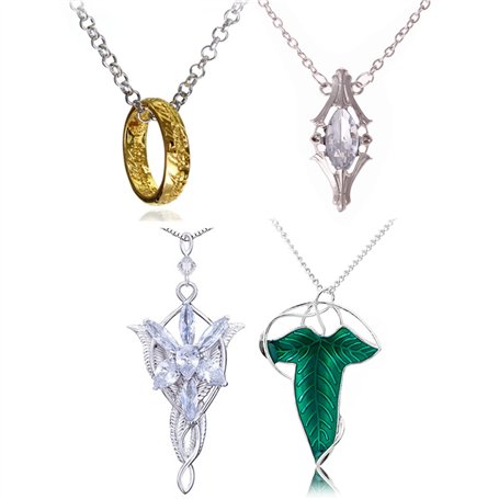 XHBTS Lot de 4 colliers inspirés de la star du soir The LorRings Lady Arwen - Collier doré avec pendentif en forme de bague - Pe