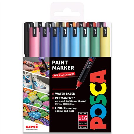 Posca PC-1MR Lot de 16 stylos marqueurs de toutes les couleurs
