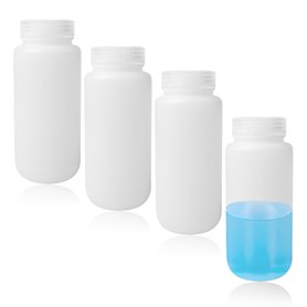 WIYETY Lot de 4 bouteilles en plastique à large goulot - 500 ml - Bouteilles cylindriques pour essai chimique - Translucides - S WIYETY Lot de 4 bouteilles en plastique à large goulot - 500 ml - Bouteilles cylindriques pour essai chimique - Translucides - S