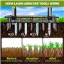 Aérateur Gazon, Aérateurs de Gazon Manuels avec 15 Pointes en Fer, Nettoyage Automatique des Feuilles et des Saletés, Réglable e