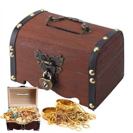 NAEBRO Coffre au Trésor en Bois Vintage Petit Coffre au Trésor en Bois avec Serrure