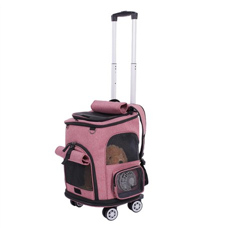 Sac à Dos pour Chat avec Roues Sac de Transport pour Chiot avec Filet Respirant et Ventilateur Cages pour Animaux Pliables sur C