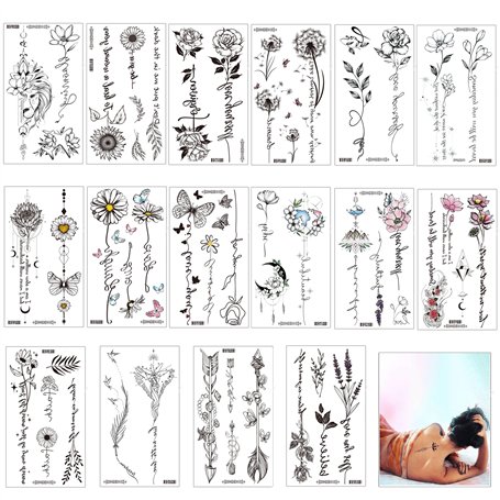 Rosymormor 16 Feuilles Tatouages Éphémères Branche de Fleur Femmes Filles