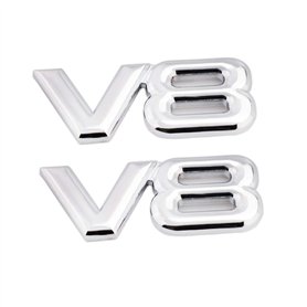 Lot de 2 emblèmes V8 en métal 3D pour affichage du moteur V8 (argenté)