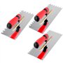QWORK Truelle dentee 3 pices - Dents 6/8/10 mm - Truelles de lissage INOX 280x107 mm - Soft Grip Rouge