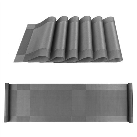 ISIYINER Chemin de Table et Sets de Table Antidérapants Lavables en PVC Résistant à la Chaleur Table Mat Lot de 4 avec Table Run