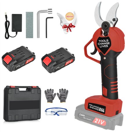 Sécateur électrique - Sécateur électrique professionnel 40 mm avec 2 batteries 21 V/2000 mAh - Sécateur sans fil pour jardinage