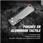 FLISSA Cutter Professionnel en Titane, Corps Monobloc CNC, Cutter Pliable Léger avec Manche en Aluminium et 10 Lames de Rechange