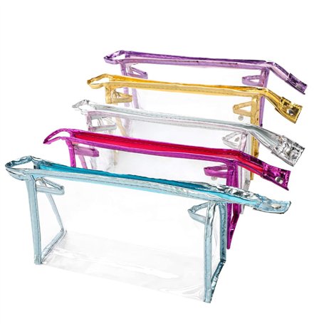 Qkurt Lot de 5 Trousses de Maquillage Transparentes et étanches avec Fermeture éclair - en PVC - pour Les Vacances