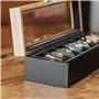 CASE ELEGANCE Boîte à Montres en Bois Massif Noir et Beige, Boite de Rangement pour Montres Organisateur avec Couvercle en Verre