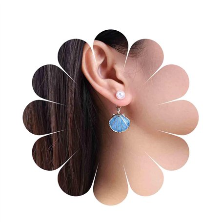 Inilbran Boucles D'oreilles Boho Coquillage Boucles D'oreilles Coquillage Bleu Boucles D'oreilles Perle Vintage Boucles D'oreill