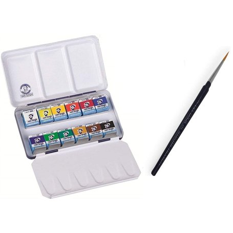 Van Gogh - Aquarelle 12 Demi-Godets set metal + 1 pinceaux
