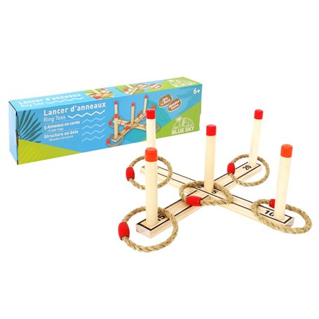 Blue Sky - Lancé D'Anneaux - Jeu de Plein Air - 049064Z - Beige - 2 à 6 Joueurs - Bois - 36 cm x 36 cm - Jeu pour Enfant - Jeu d