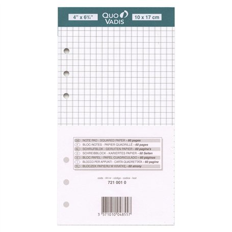 Quo Vadis - Accessoires de TIMER - Recharge BLOC-NOTES pour TIMER 17 - Papier Blanc Clairefontaine - Format 10x17cm