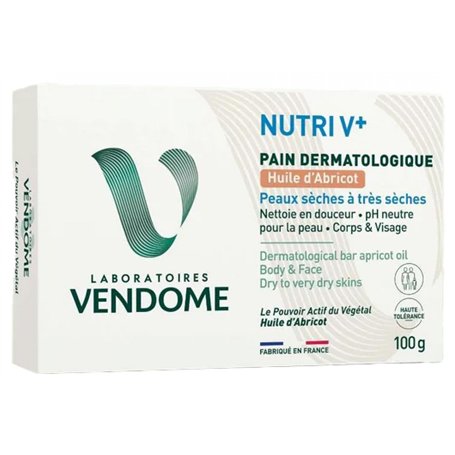 LABORATOIRES VENDÔME - NUTRI V+ - Pain Dermatologique Huile D'Abricot - Corps & Visage - Nettoie En Douceur & Nourrit - pH Neutr