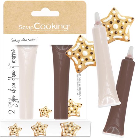 ScrapCooking - 2 Stylos Choco Marron et Blanc - Crayons Alimentaires Pâtisserie - Colorants Décoratifs Comestibles - Écrire & De