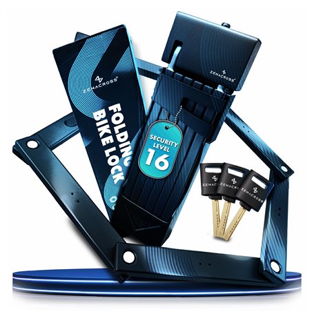 Zenacross - Antivol Vélo Haute Sécurité - Cadenas Résistant en Acier Carbone avec Support - Technologie SteelSecure et 3 clés po