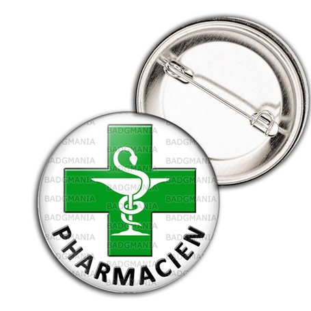 Badgmania Badge Broche 3.8cm Identifiant Pharmacie | Caducée Esculape Croix Verte Pharmacie Pharmacien
