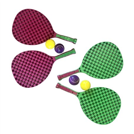 Set de Tennis de Plage 2 Raquettes en Plastique 50 cm avec 2 Balles en Mousse et Housse de Transport - Couleur Aléatoire