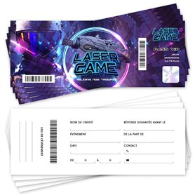 SoKawaï - Lot de 12 invitations anniversaire en Français | Thème Laser Game | Format ticket | Fête pour les enfants SoKawaï - Lot de 12 invitations anniversaire en Français | Thème Laser Game | Format ticket | Fête pour les enfants