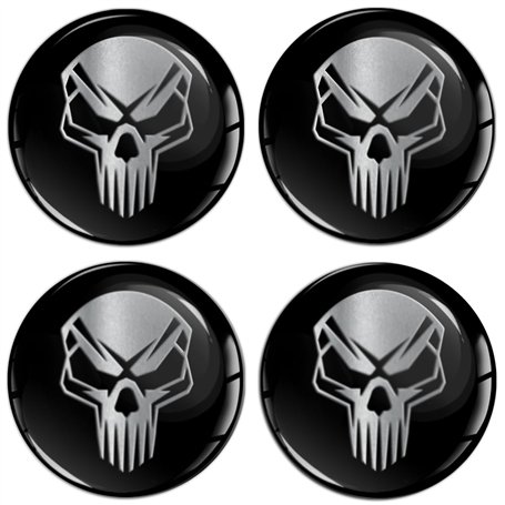 Biomar Labs 4 x 45mm Autocollant 3D Silicone pour Cache-Moyeu Enjoliveurs Centre de Roue Caches Emblème Crâne Noir Argent A 145