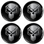Biomar Labs 4 x 45mm Autocollant 3D Silicone pour Cache-Moyeu Enjoliveurs Centre de Roue Caches Emblème Crâne Noir Argent A 145