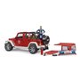 bruder 02528 - Jeep Wrangler Unlimited Rubicon Véhicule de sapeurs-pompiers avec pompier, module son et lumière, véhicule d'inte