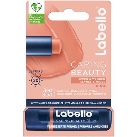 Labello Caring Beauty Nude Baume à lèvres avec couleur et protection solaire