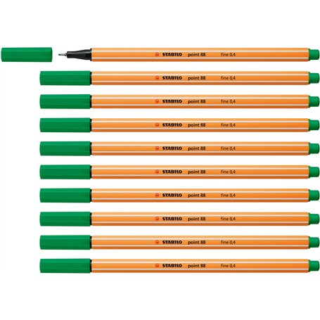 STABILO Stylo feutre pointe fine point 88 - Lot x 10 stylos feutres - Vert (88/36)