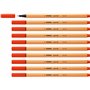 STABILO Stylo feutre pointe fine point 88 - Lot x 10 stylos feutres - Rouge (88/40)