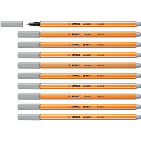 STABILO Stylo feutre pointe fine point 88 - Lot x 10 stylos feutres - Gris clair (88/94)