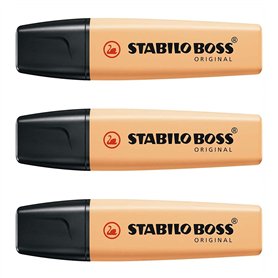 STABILO Lot de 3 Surligneurs BOSS ORIGINAL Pastel pointe Biseautée 2-5 mm Sorbet Abricot