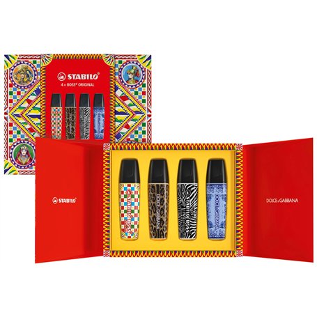 STABILO BOSS ORIGINAL D&G - Surligneur - Coffret x 4 surligneurs - décors exclusifs Dolce&Gabbana- Edition limitée