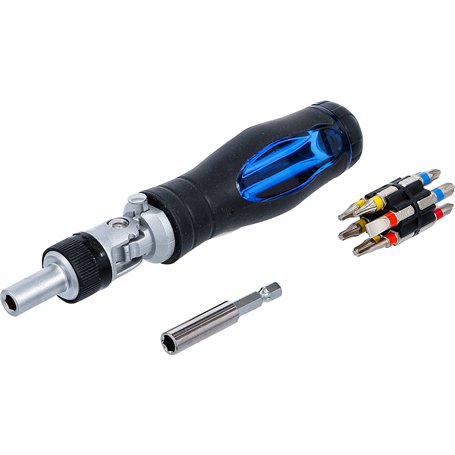 BGS 70053 | Jeu d’embouts de tournevis articulé | avec poignée rotative à fonction cliquet