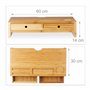 Relaxdays Support pour écran en bambou avec 2 tiroirs et compartiments pour écran Blanc cassé 14 x 60 x 30 cm