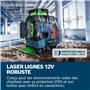 Bosch Professional laser lignes GLL 12V-100-33 CG (3 lignes laser vertes sur 360°, portée de 100 m (rayon), IP 65, Levelling Rem