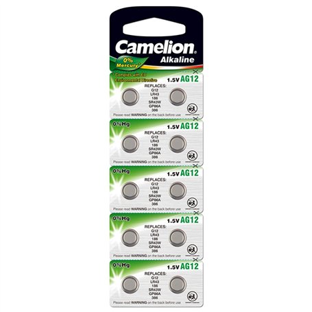 Camelion Lot de 10 Piles Bouton alcalines AG12 LR43 1
